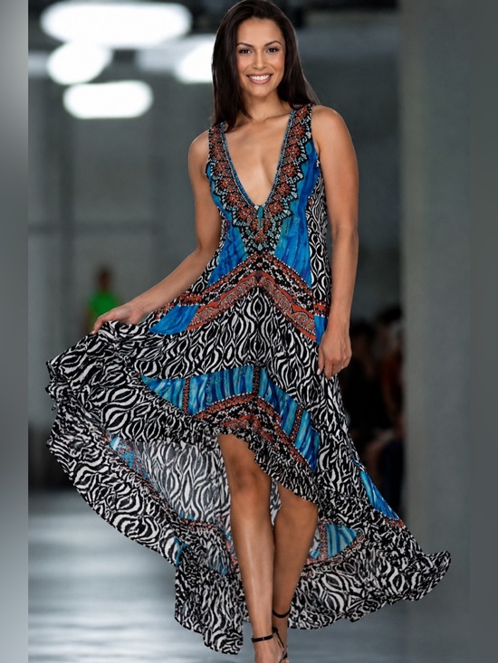 La Moda Dresses & Skirts - La Moda True Colours Halter 3-Way Maxi Printed Beaded Resort Dress 💙 S/M